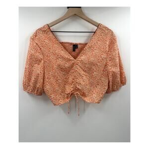 Vero Moda Orange Floral Crop Puff Sleeve Top Size Extra Large